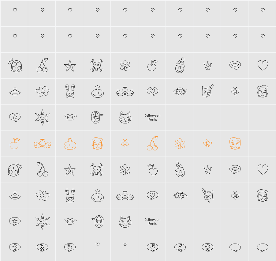 Jellodings Character Map