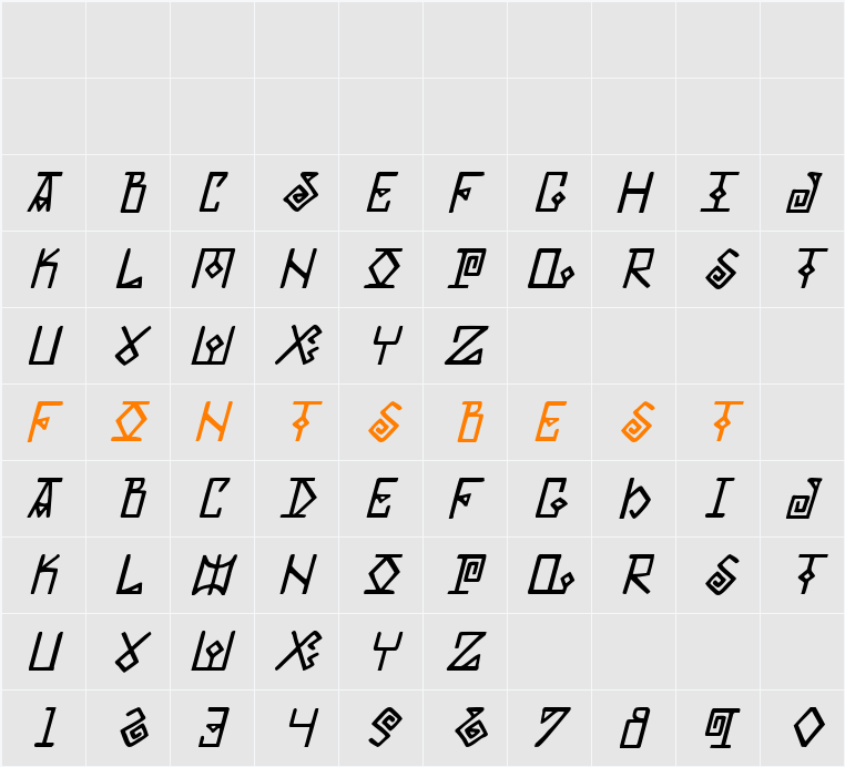 Elder Magic Italic Character Map
