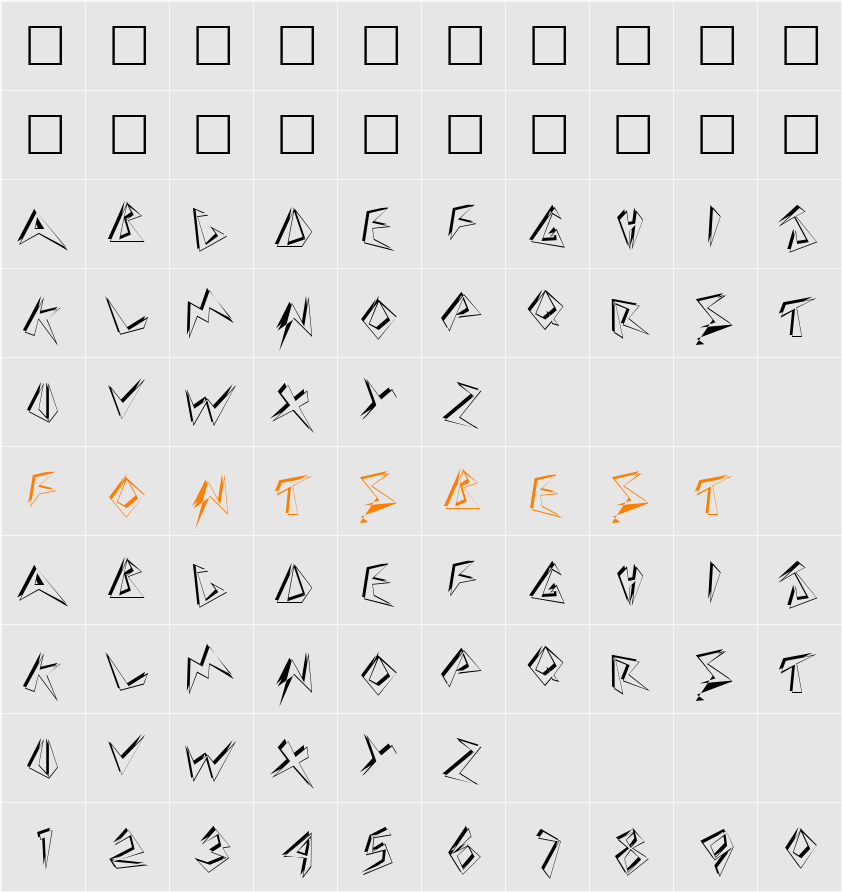 StingerShadow Character Map