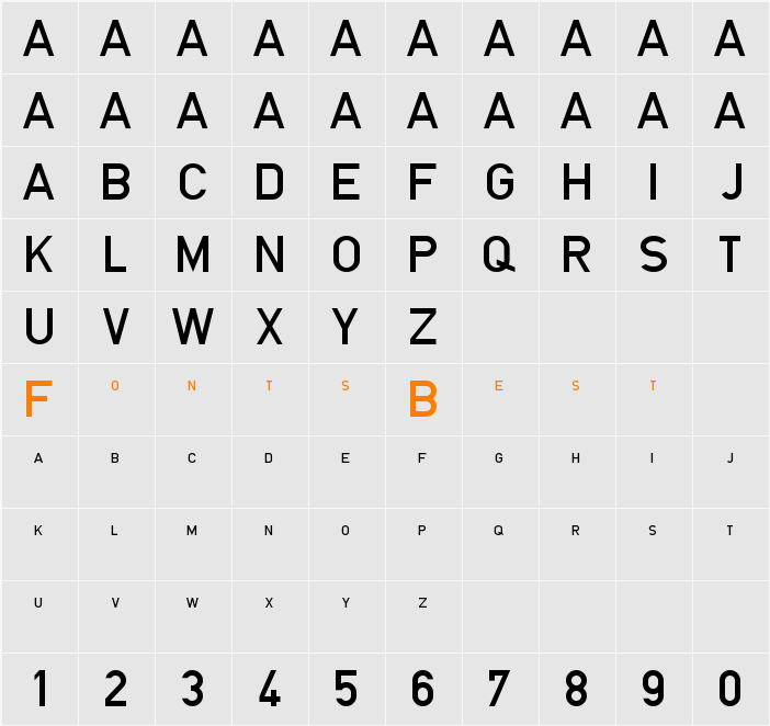 Blockschrift für Flugzeuge Character Map