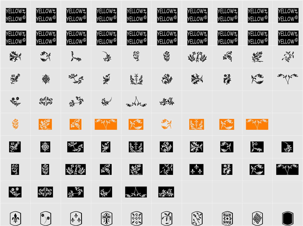 YY Old English Dingbats Character Map