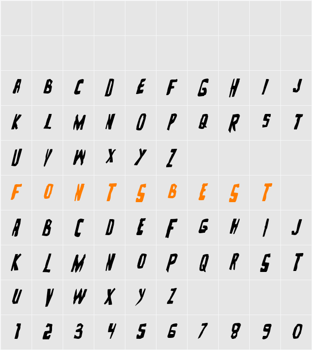 Zakenstein Italic Character Map