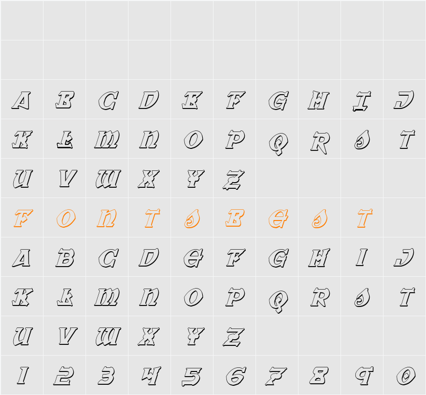 War Priest 3D Italic Character Map