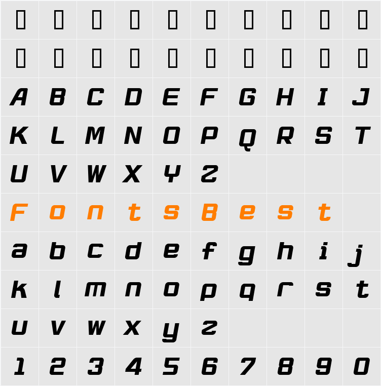 RobustikBold Oblique Character Map