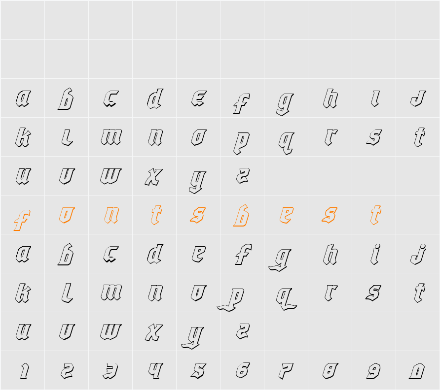 Empire Crown 3D Italic Character Map