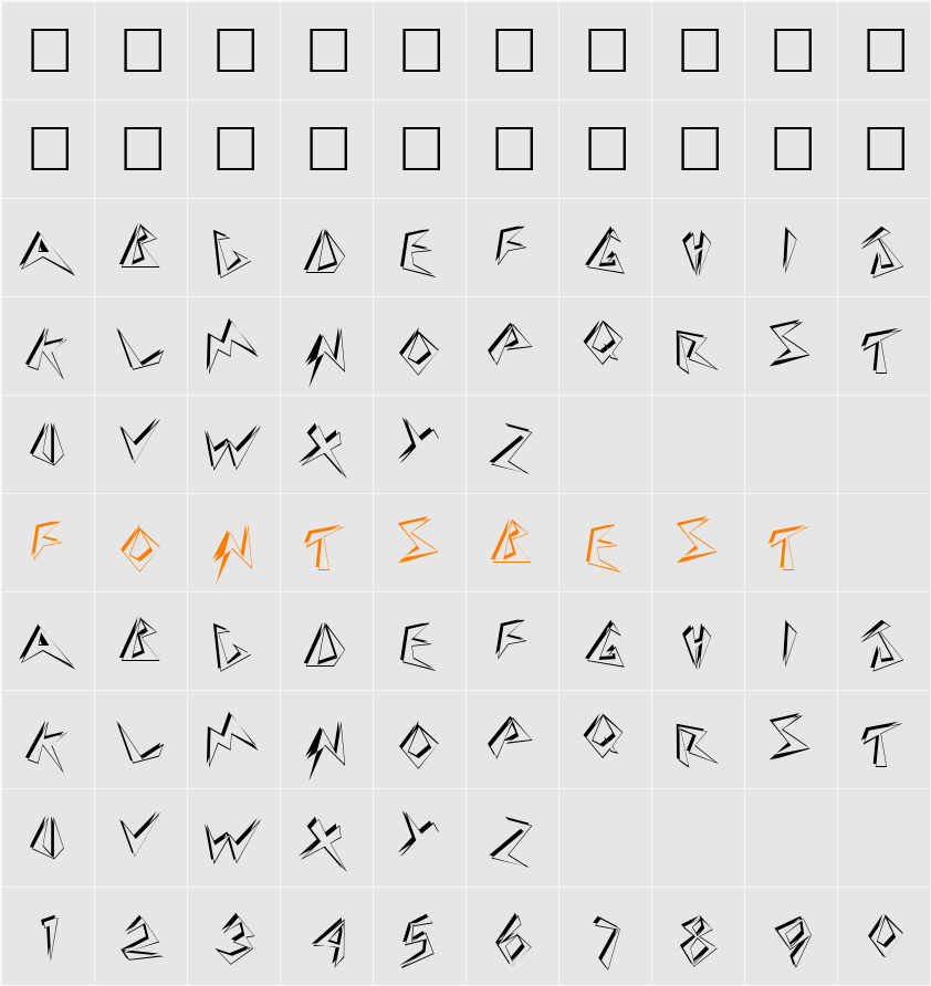 StingerShadow Character Map