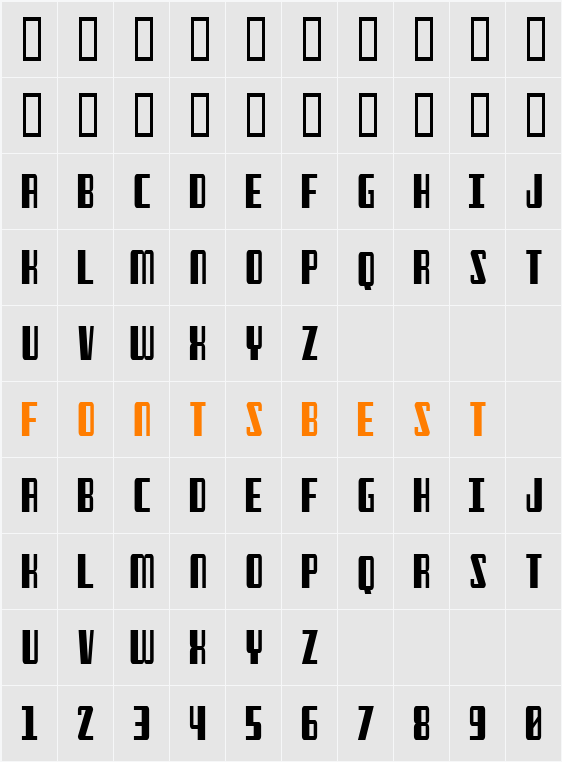 Freezer BTN Condensed Character Map