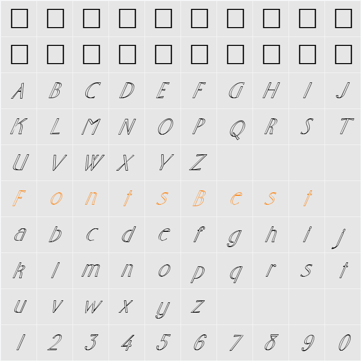 FZ BASIC 10 HOLLOW ITALIC Character Map