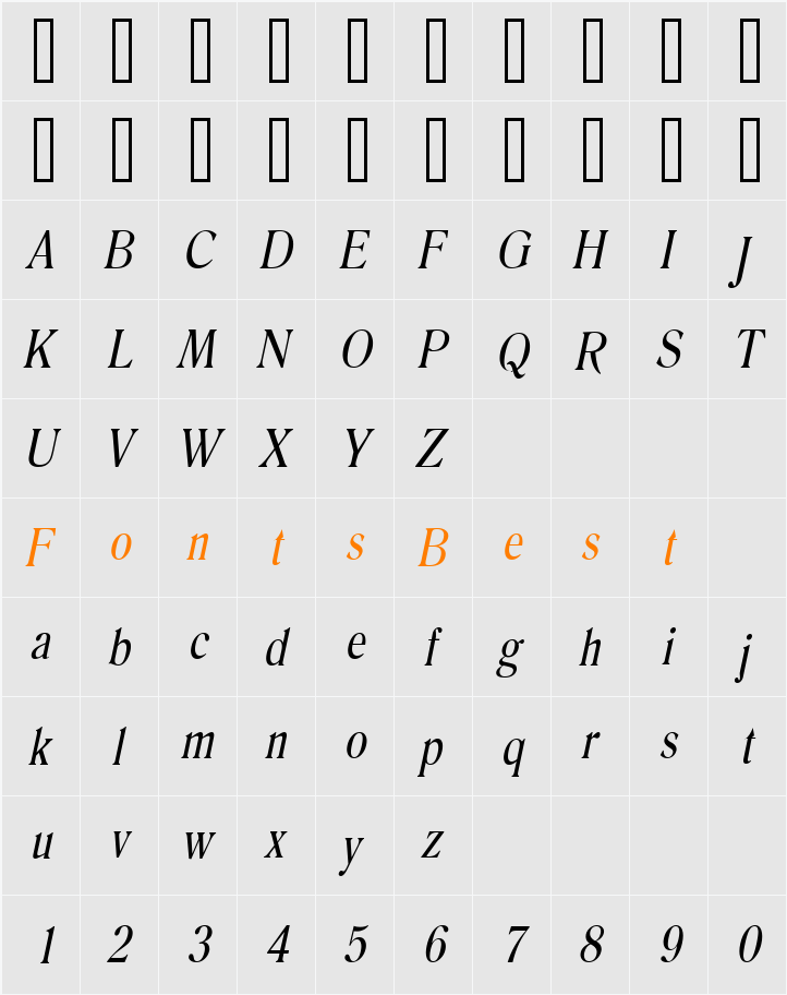 Roomy Condensed Character Map