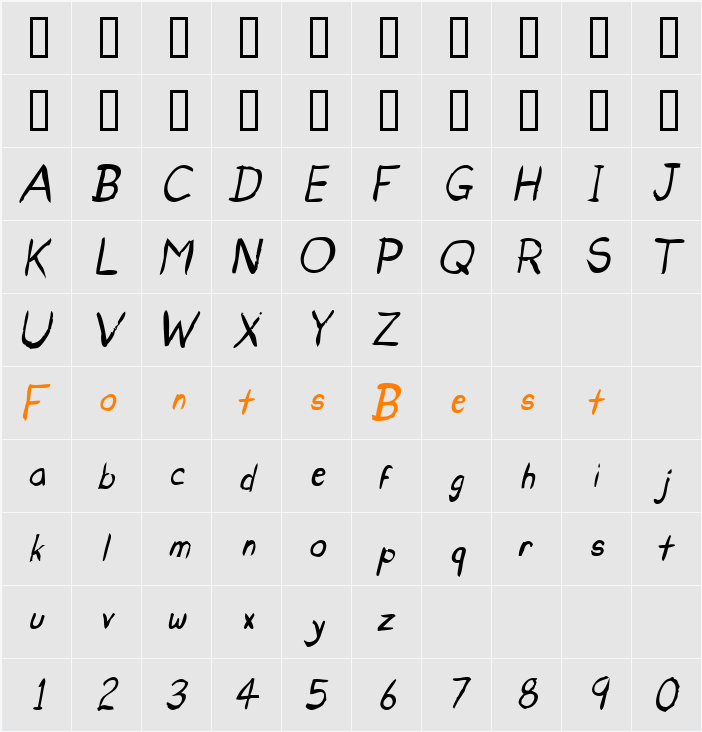Untidy Italic Skrawl Character Map
