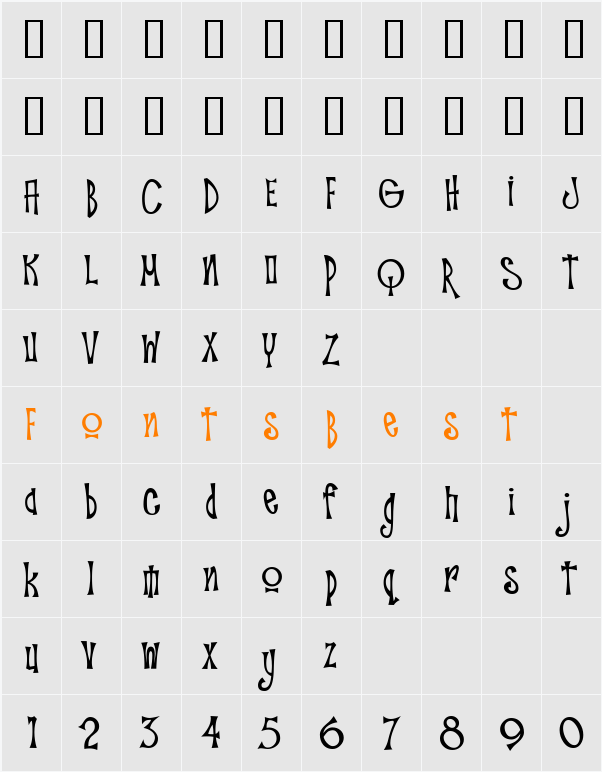 Troutkings BTN Condensed Character Map