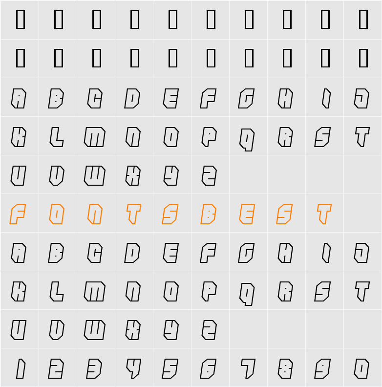 Zipper blues Outline Character Map