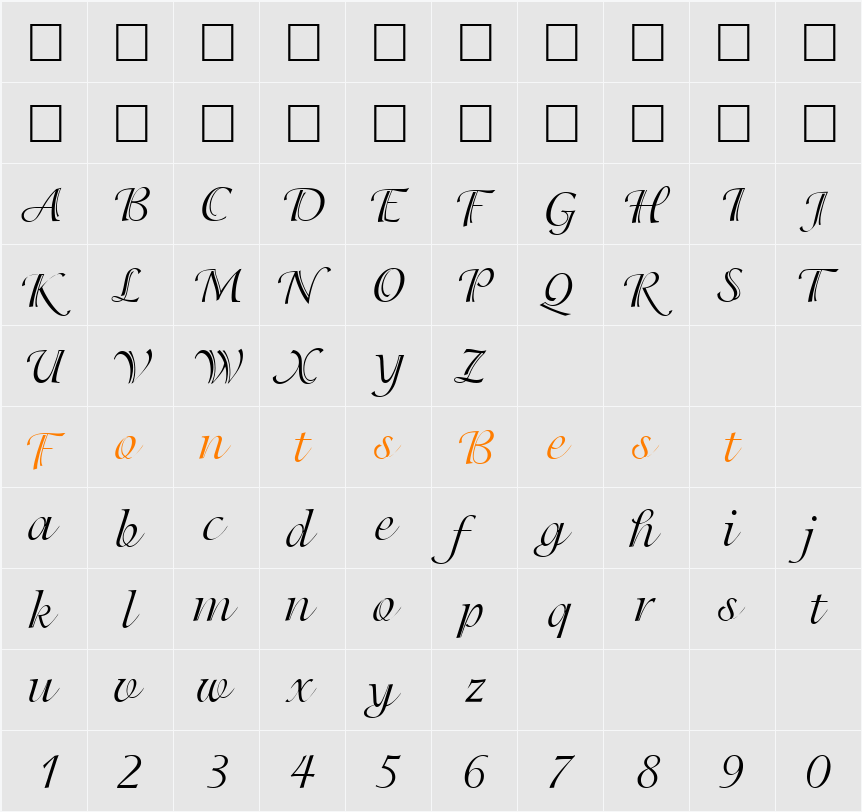 PT Tassel Character Map