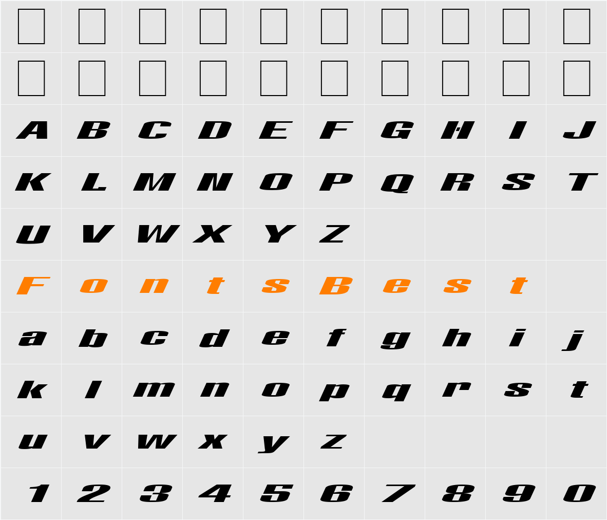 FZ BASIC 9 ITALIC Character Map