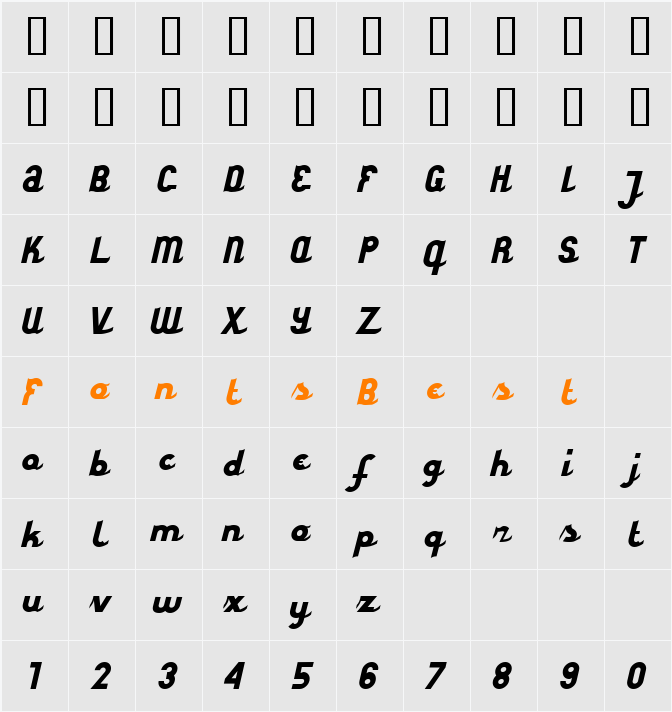 styroscript Character Map