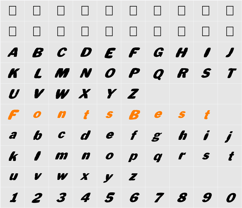 FZ BASIC 56 MANGLED ITALIC Character Map