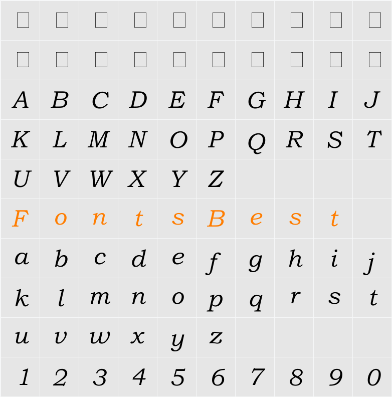 Bookman Old Style Italic Character Map