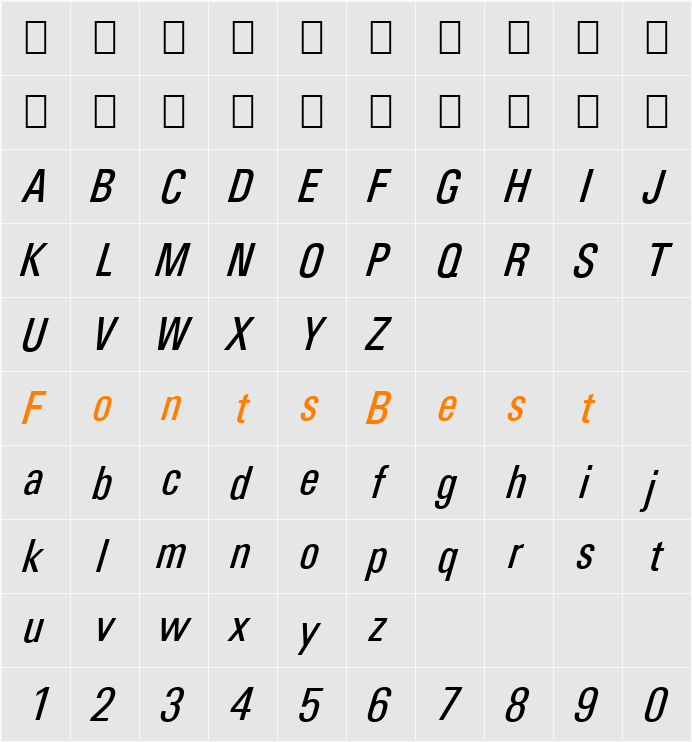 Utah Condensed Character Map