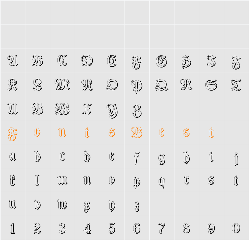 TypographerFraktur Shadow Character Map