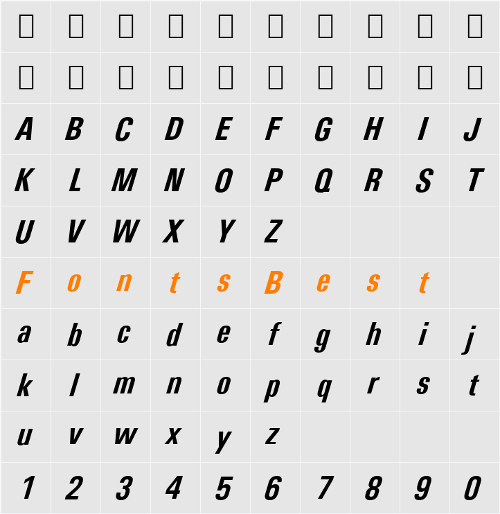 Utah Condensed Character Map