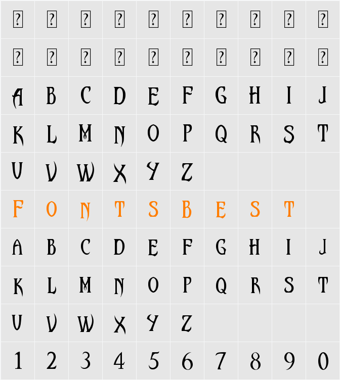 Malefic Font Character Map