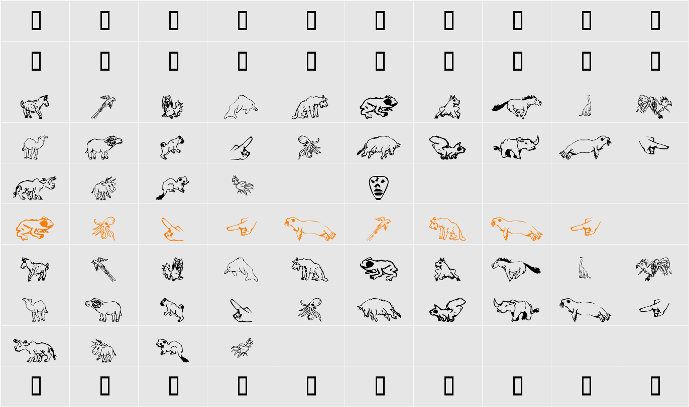 XMattsAnimalsOne Character Map