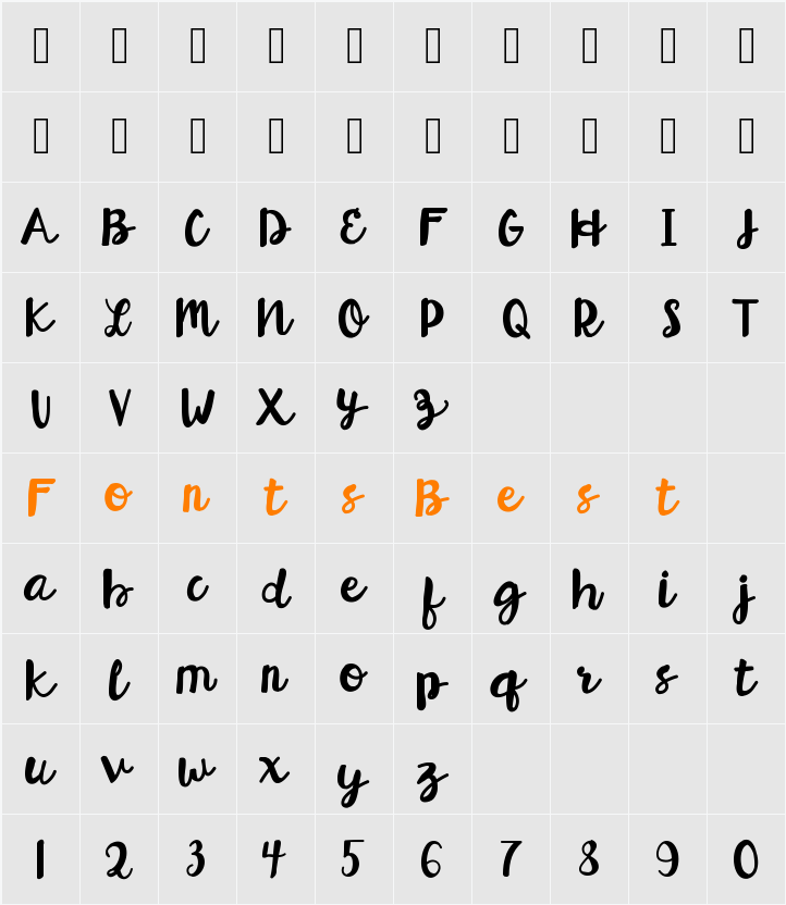 HelloEsliScript Character Map