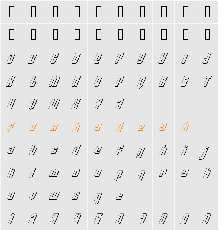 Philadelphia Italic 3D Character Map