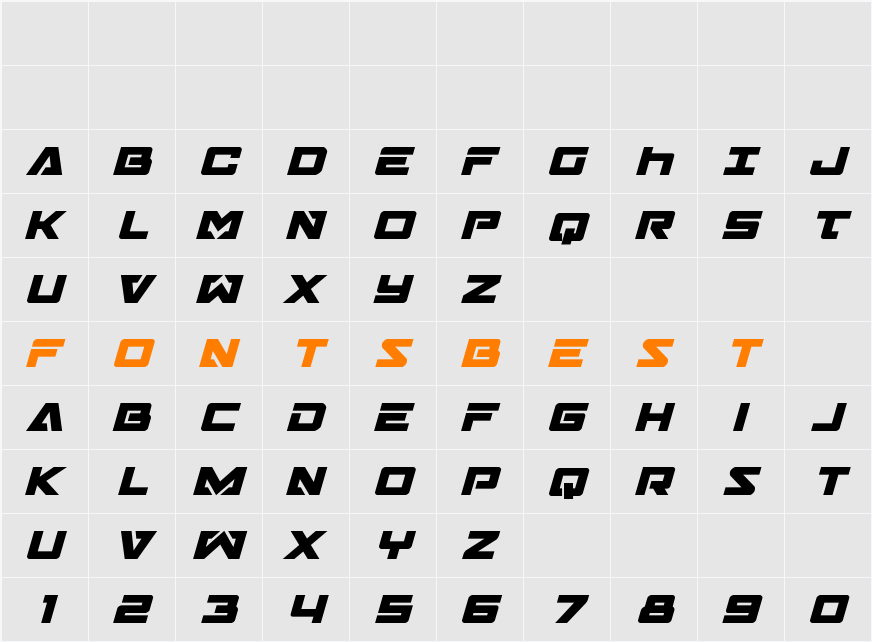 Trans-America Bold Italic Character Map