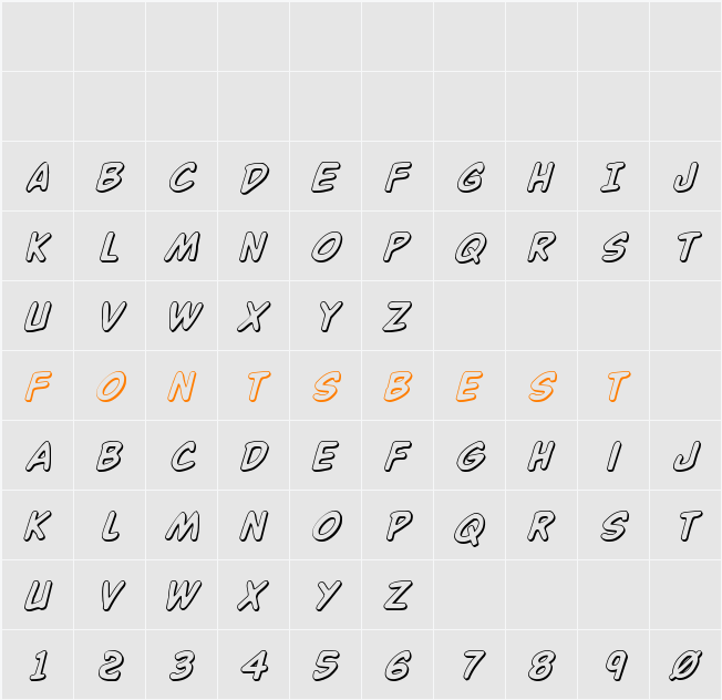 Buddy Champion 3D Italic Character Map
