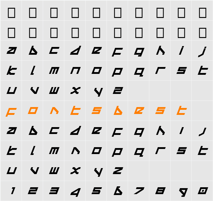 Delta Ray Bold Italic Character Map