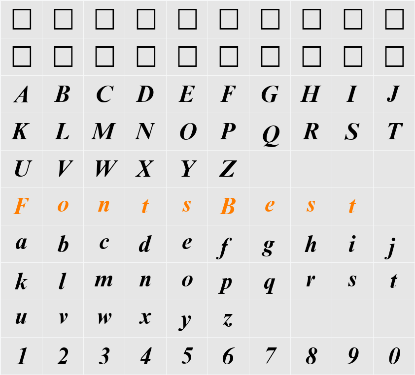 Times New Roman Mon Character Map