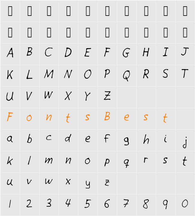 Giotto Handwriting Character Map