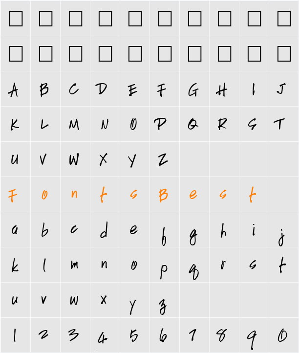 HandScriptLefty Character Map