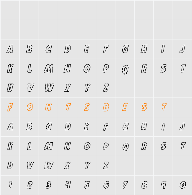 Horroween Outline Italic Character Map