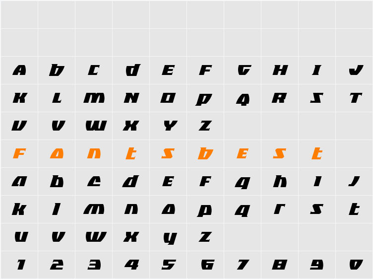 Black Bishop Condensed Italic Character Map