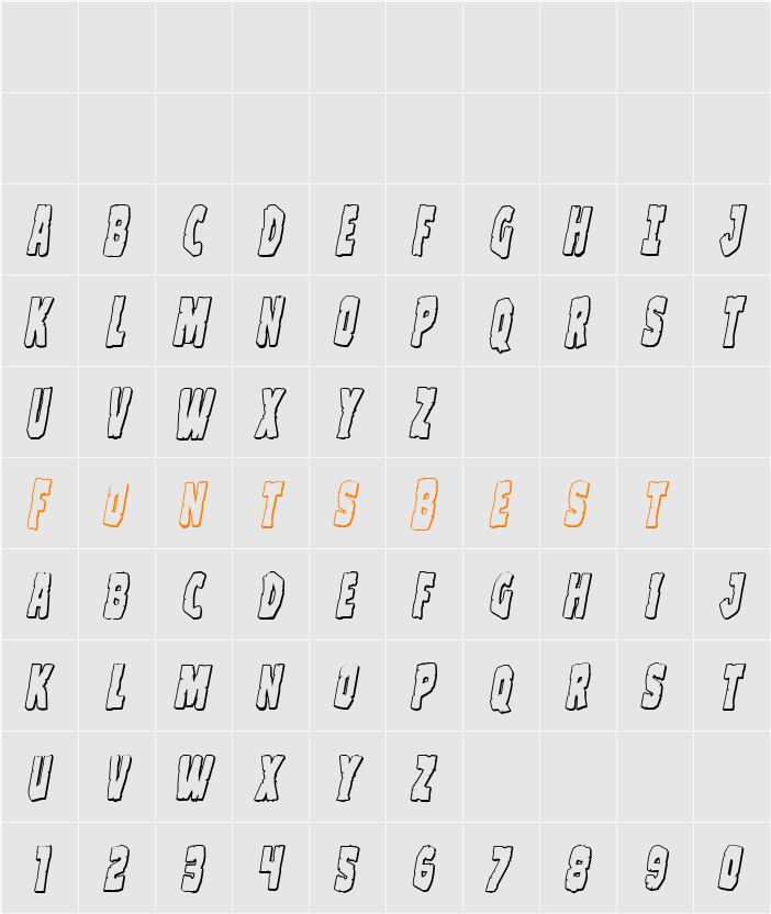 Clubber Lang 3D Italic Character Map