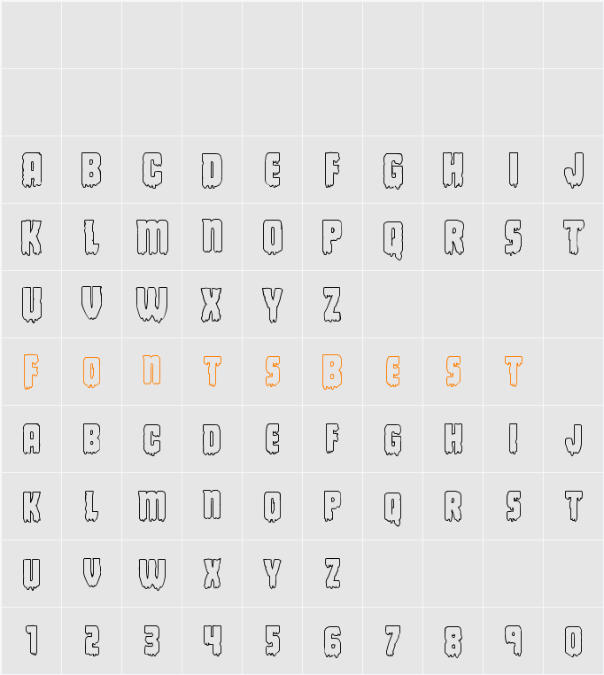 Deathblood Outline Character Map