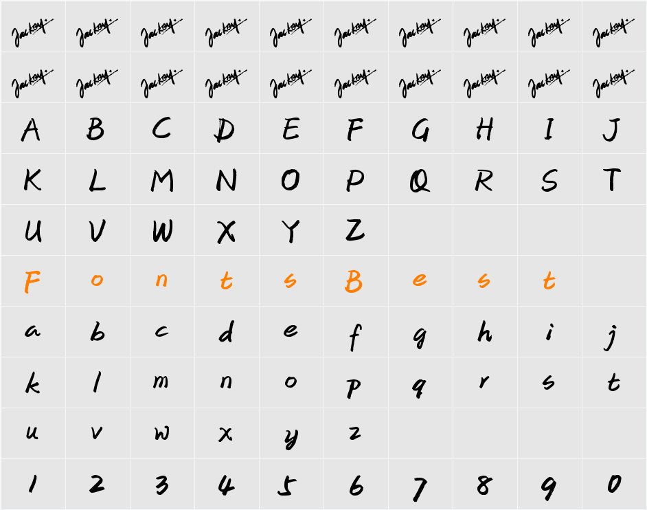 Jackey_HandWrite Character Map