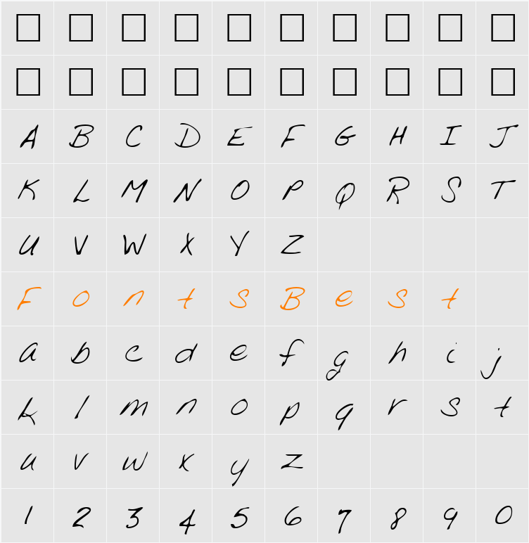 LydiasHand Character Map