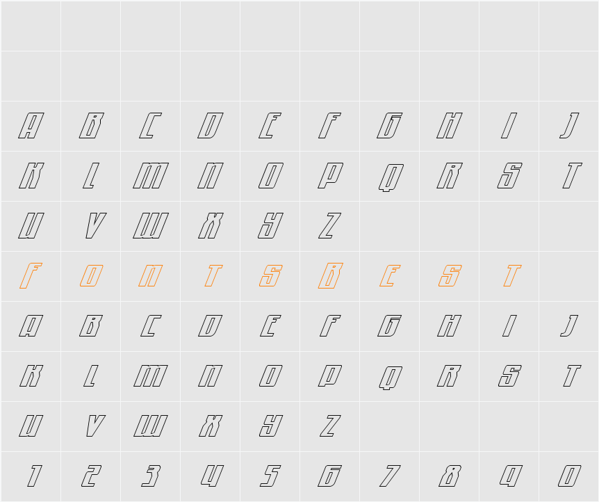 Quantum of Malice Outline Italic Character Map
