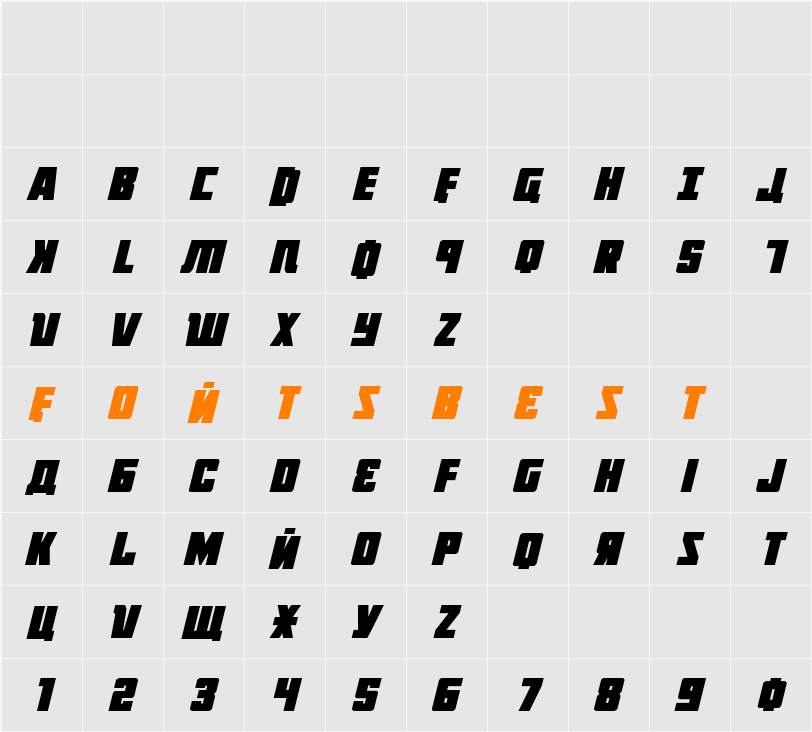 October Guard Italic Character Map