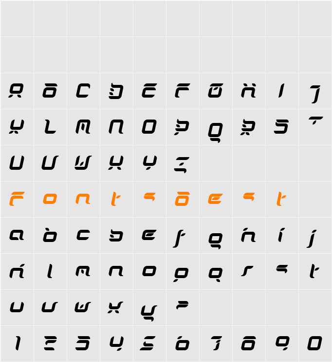 DorisOrangeItalic Character Map