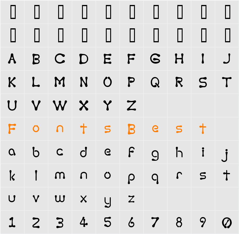 Torcing Away 2000 Character Map