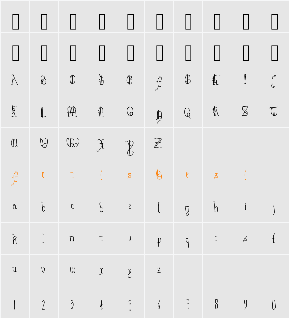 Hairline Quadrata Character Map