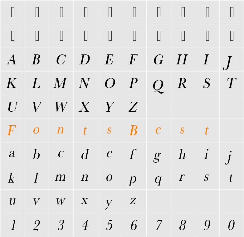 URWBaskerTExtNar Character Map