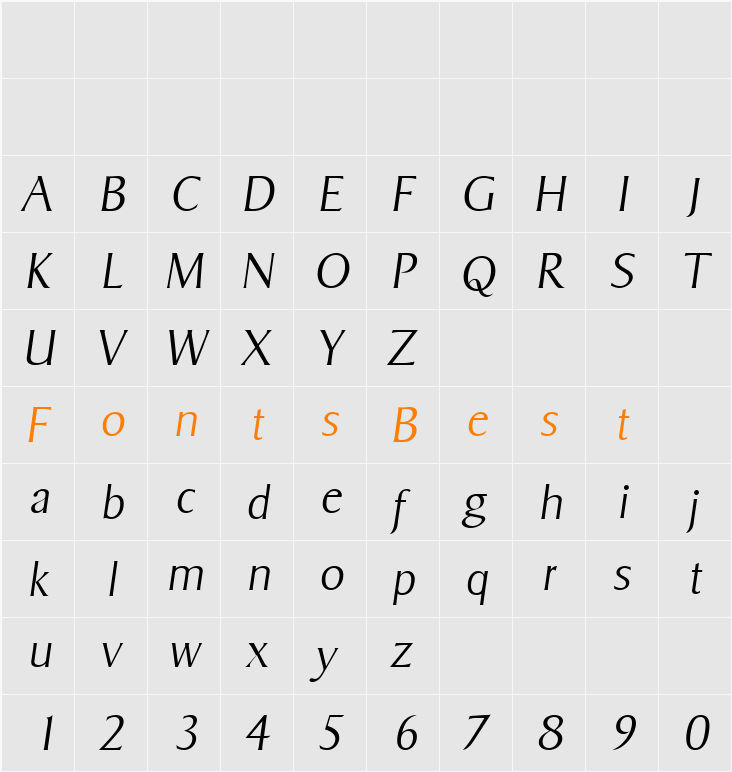 BruceBecker-ExtraLight Character Map