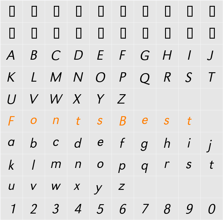 GroteskStd-Light Character Map