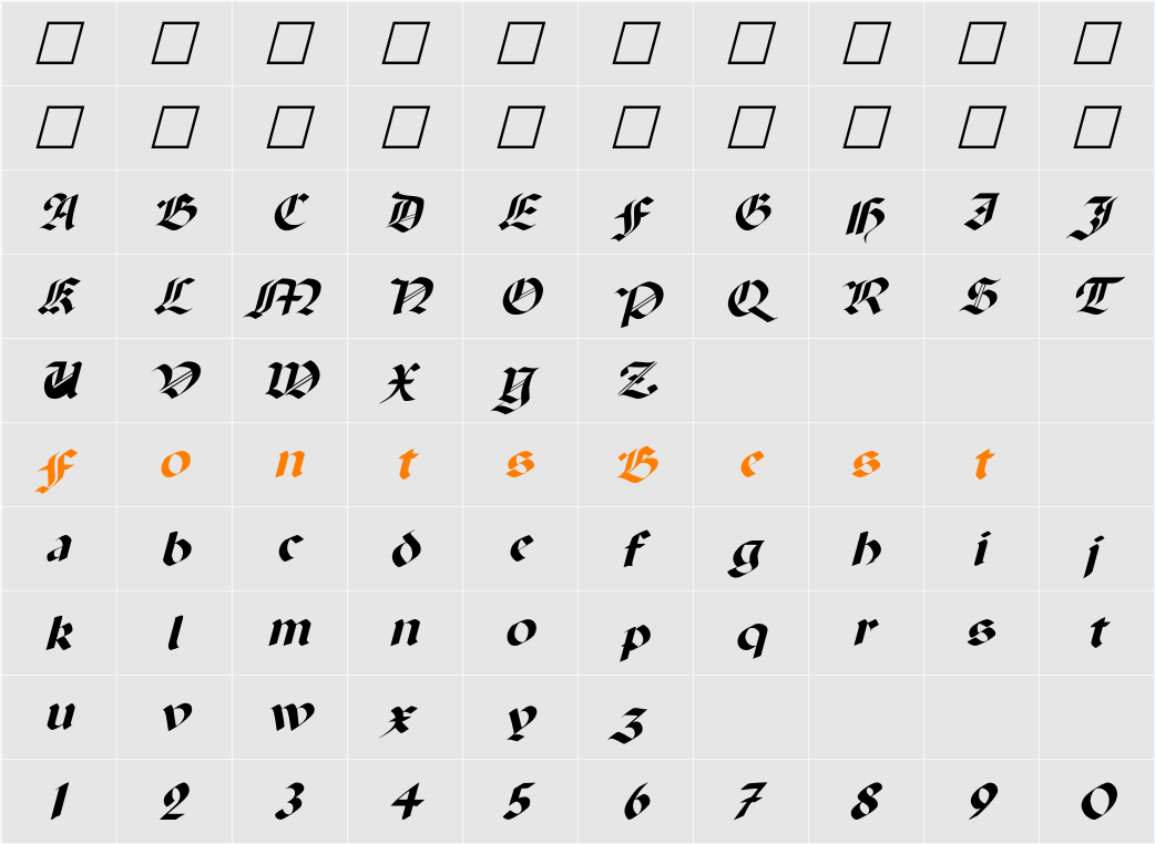 Paganini Italic Character Map
