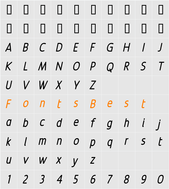 Revalo ModernRegular Italic Character Map